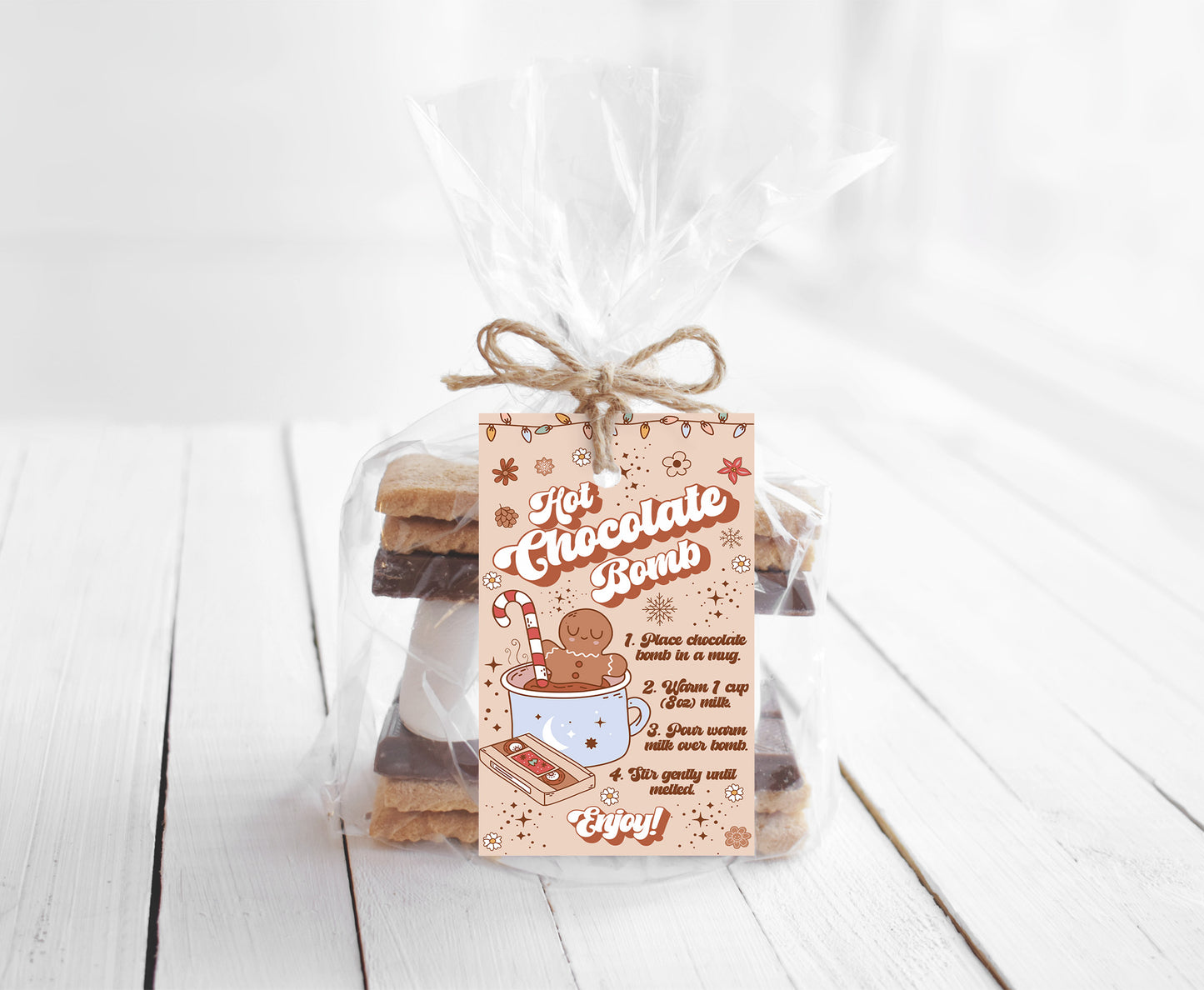 Groovy Hot cocoa bomb Tags | Retro Christmas Hot Chocolate Bomb Instructions Favor Tags - 112