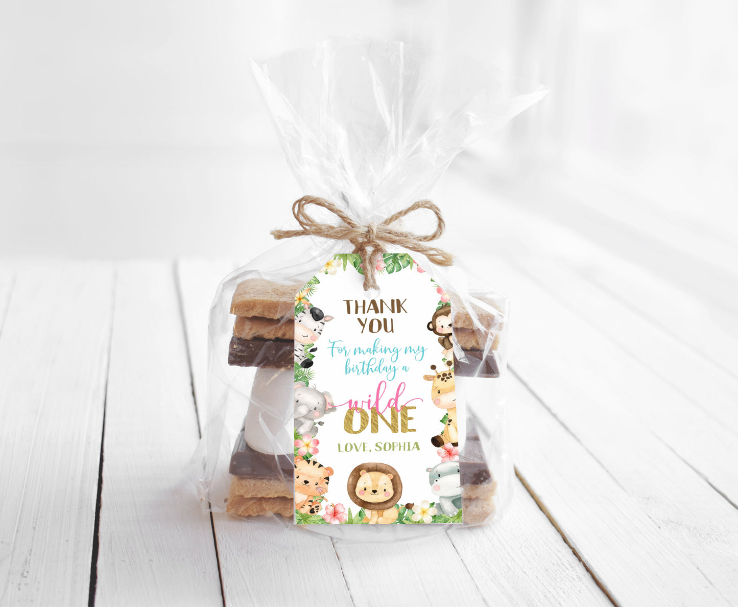 Girl Safari 1st Birthday Thank You Tags | Editable Jungle birthday party tags - 35E