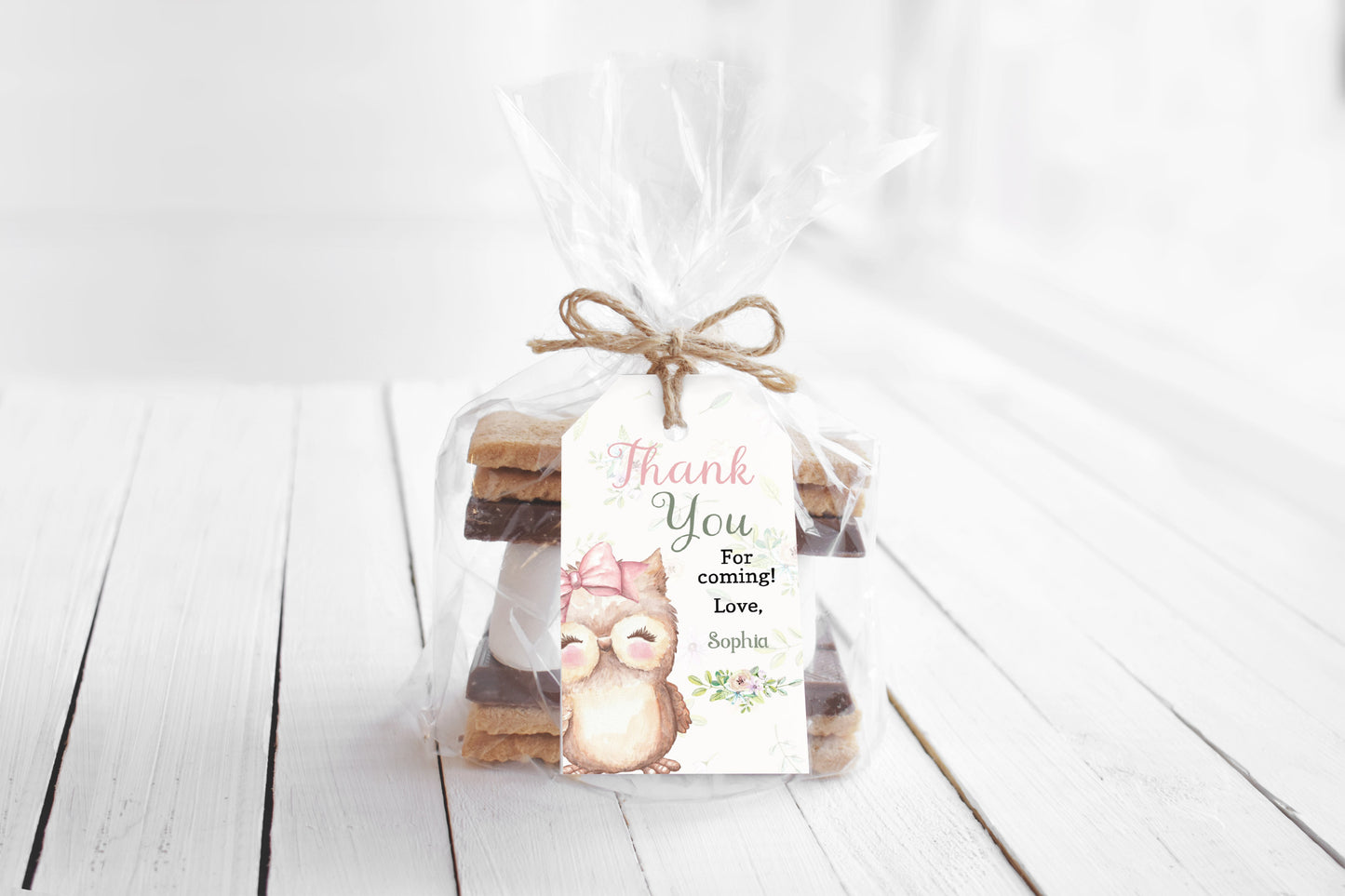 Owl Thank You Tags | Editable Girl Birthday Favor Tags - 78A