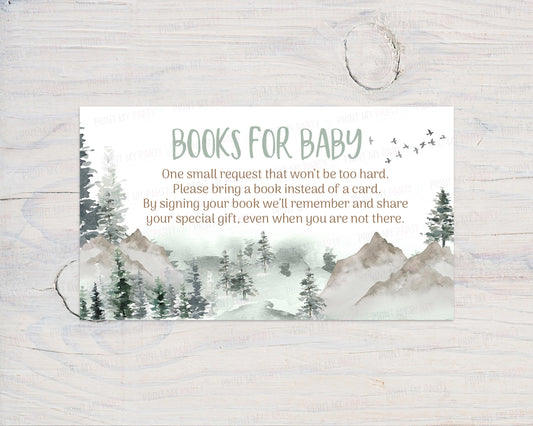 Mountains Books For Baby Request Card | Woodland Baby Shower Invitation insert - 47H