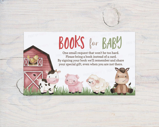 Farm Books For Baby Request Card | Barnyard Baby Shower Invitation insert - 11A