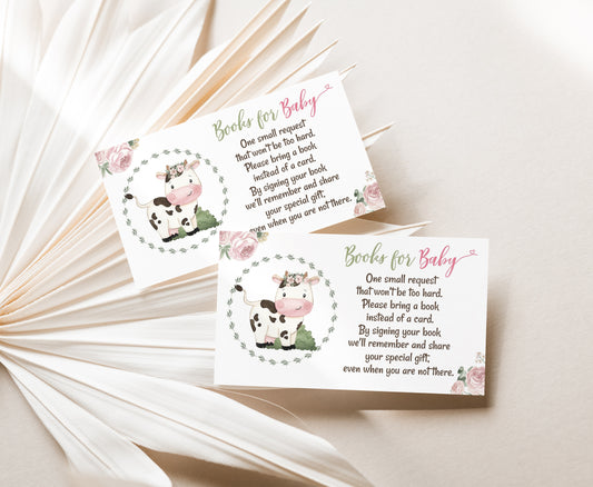 Cow Books For Baby Request Card | Girl Farm Baby Shower Invitation insert - 11A