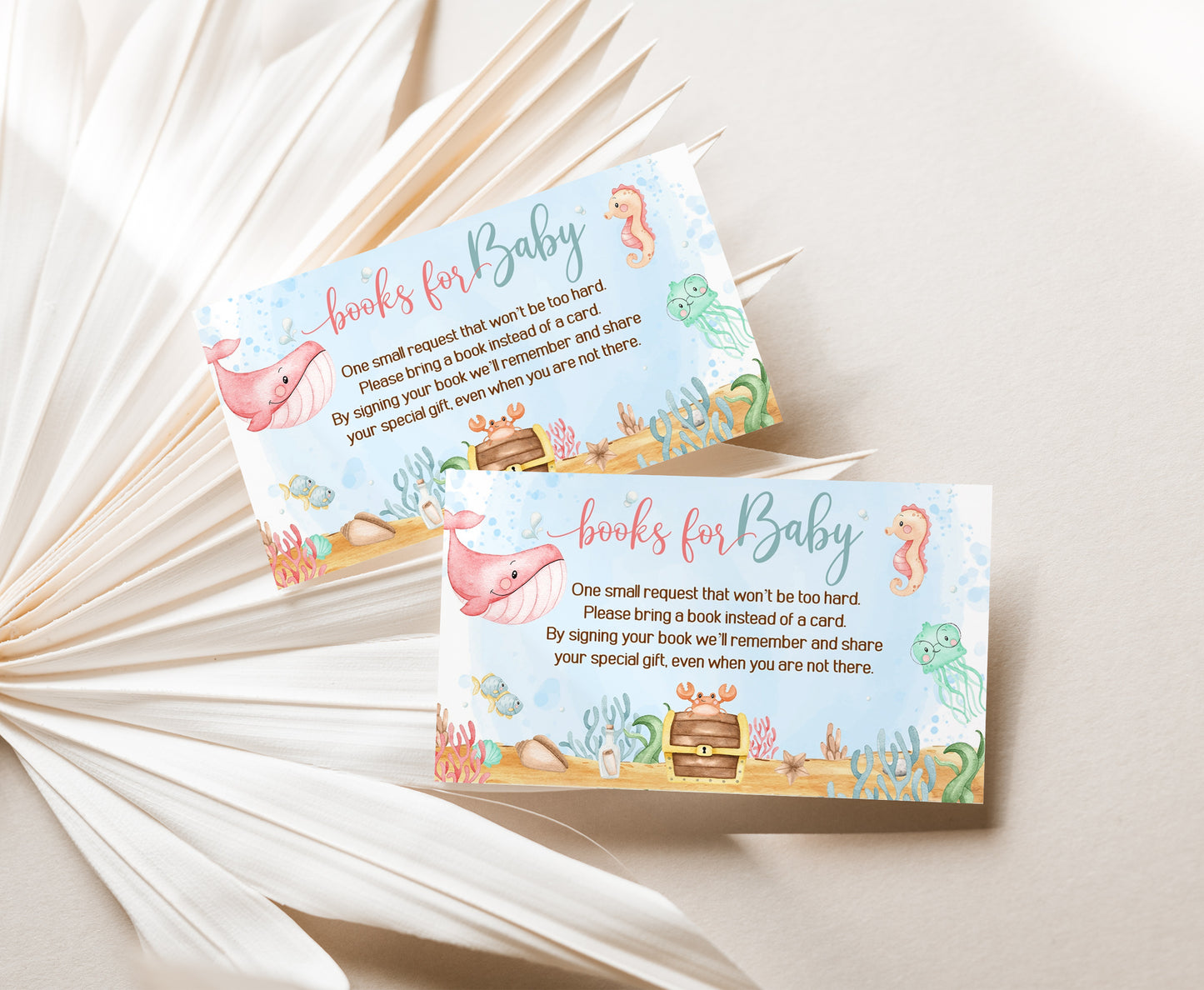 Under The Sea Books For Baby Request Card | Girl Ocean Baby Shower Invitation insert - 44A