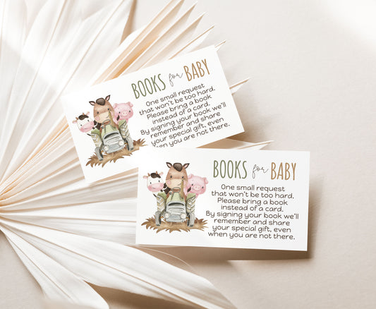 Farm Books For Baby Request Card | Barnyard Baby Shower Invitation insert - 11E