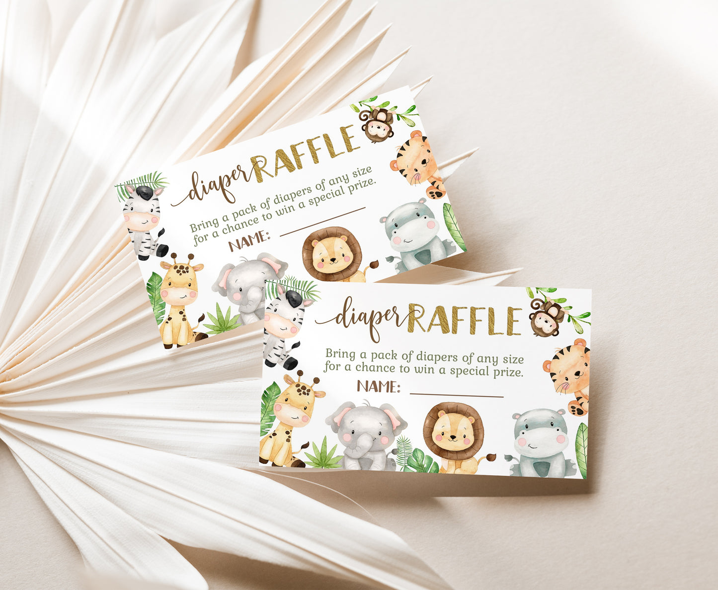 Safari Diaper Raffle Sign and Tickets | Jungle Animals Baby Shower Game - 35E