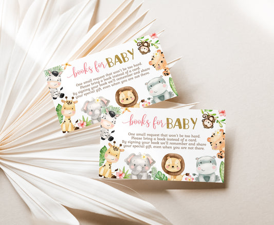 Safari Girl Books For Baby Request Card | Jungle Baby Shower Invitation insert - 35E