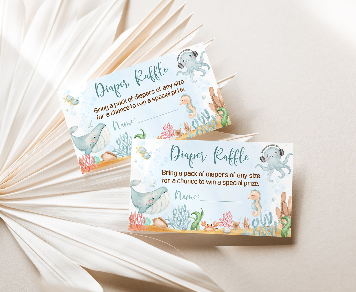 Under The Sea Diaper Raffle Sign and Ticket Card | Ocean Baby Shower Game Printable - 44A