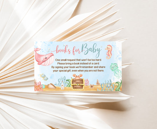 Under The Sea Books For Baby Request Card | Girl Ocean Baby Shower Invitation insert - 44A