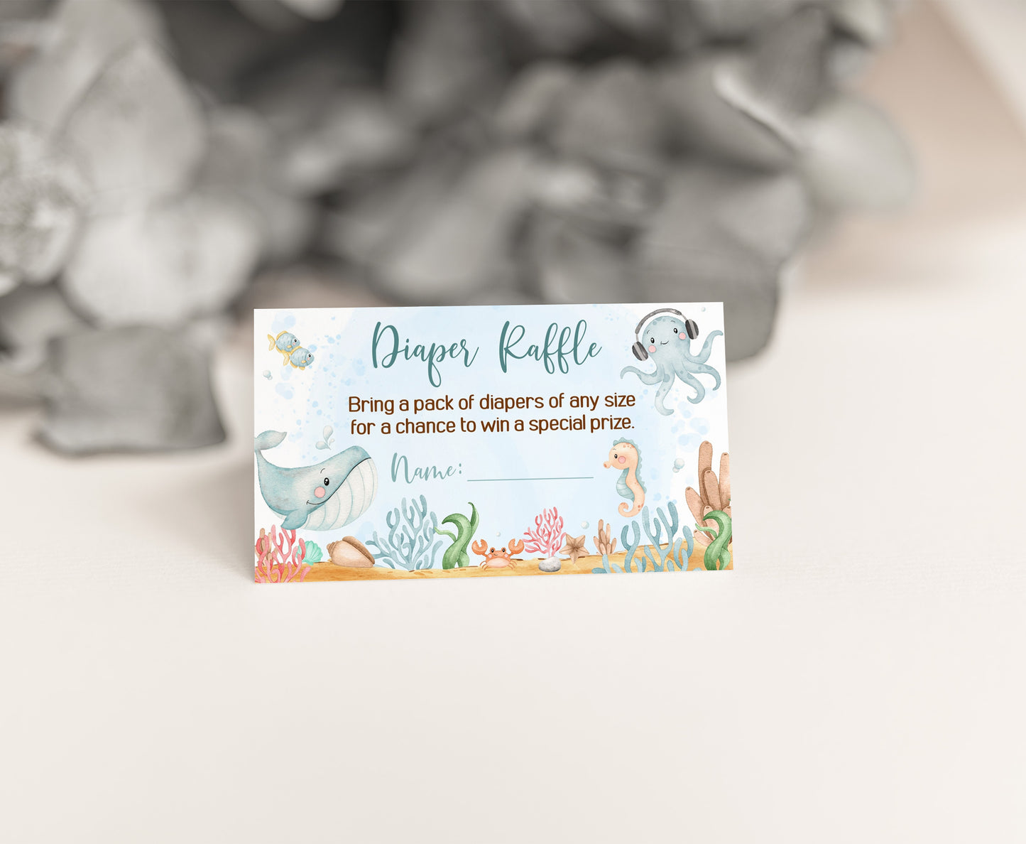 Under The Sea Diaper Raffle Sign and Ticket Card | Ocean Baby Shower Game Printable - 44A