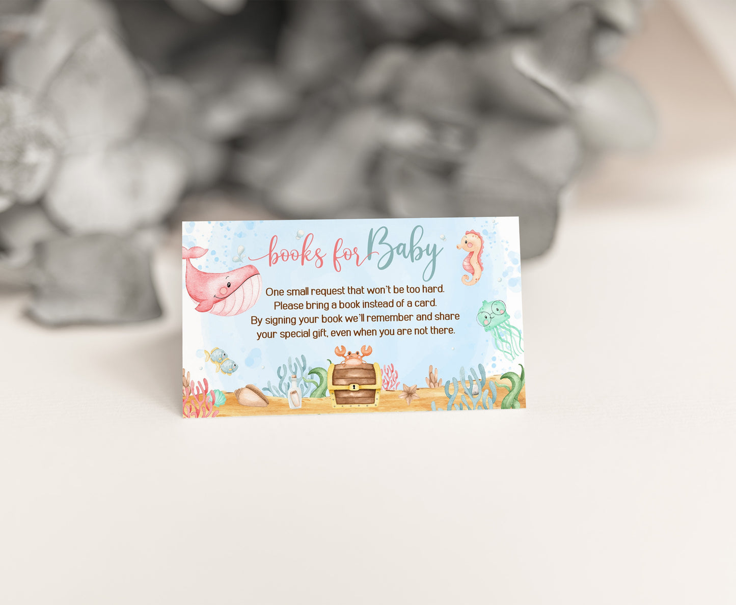 Under The Sea Books For Baby Request Card | Girl Ocean Baby Shower Invitation insert - 44A