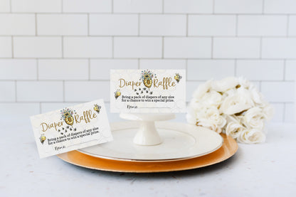 Bee Diaper Raffle Sign and Ticket Card | Bumble Bee Baby Shower Game Printable - 61A