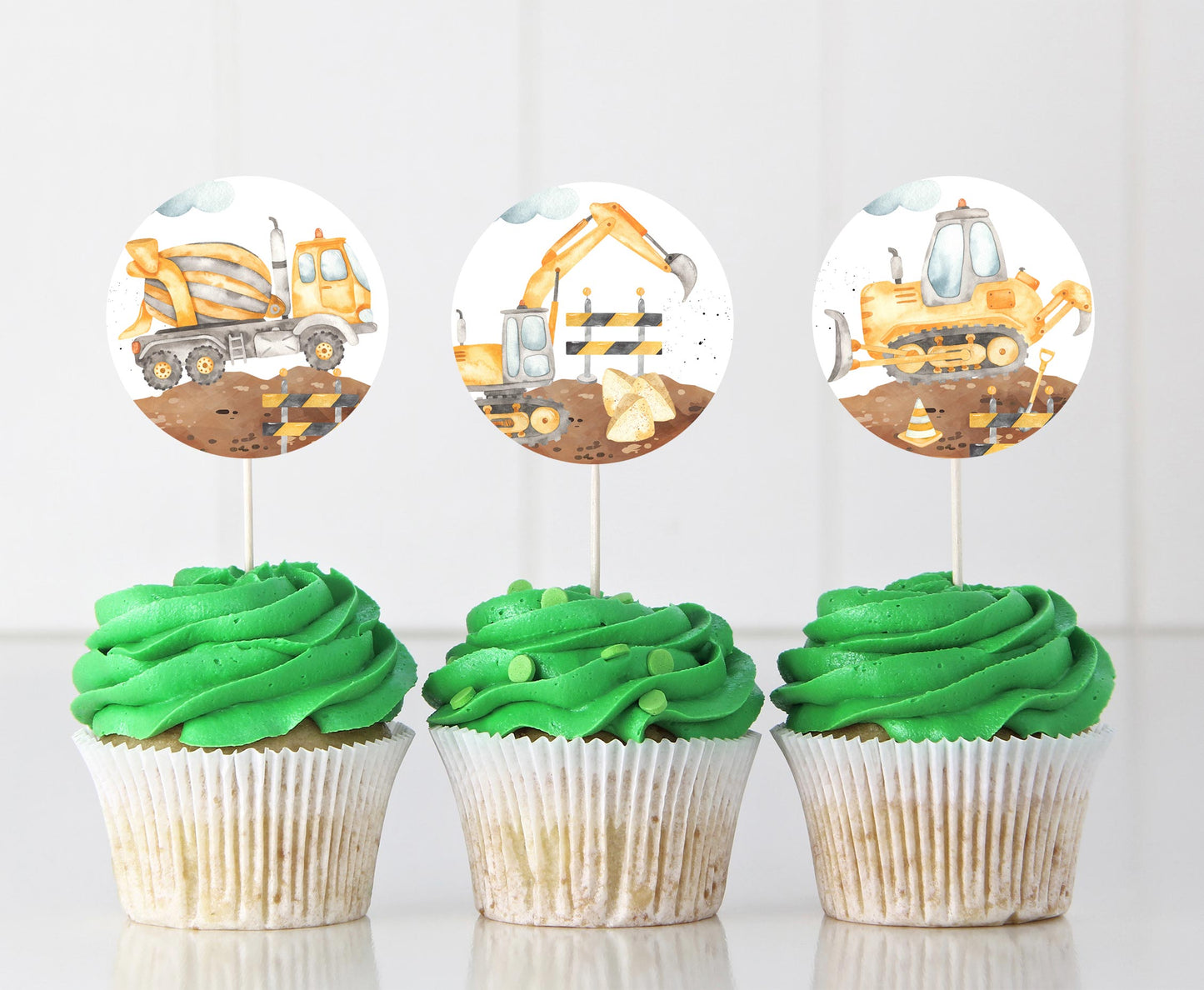 Construction Cupcake Toppers | Construction Themed Party Cupcake Picks - 07A