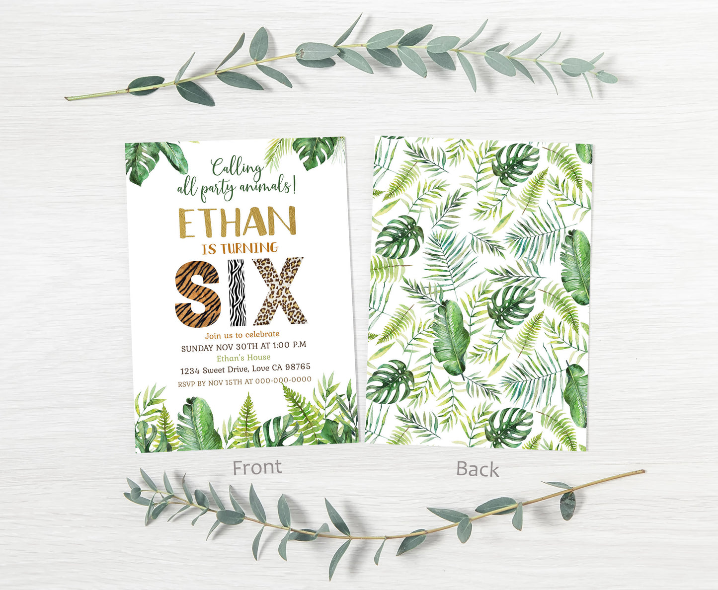 Six Birthday Invitation Animal Print | Safari 6th Birthday Invite - 35H