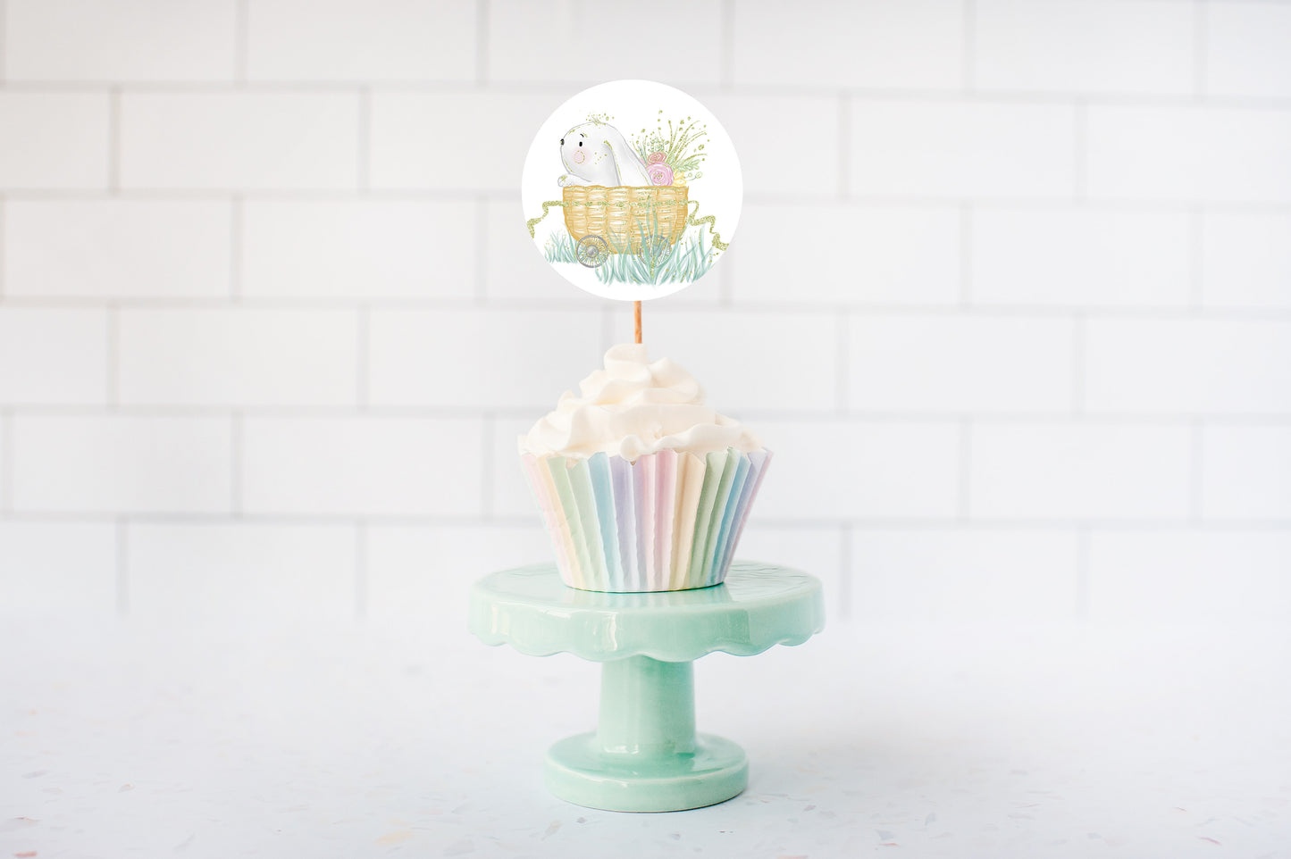 Bunny Baby Shower Cupcake Toppers | Girl Baby Shower Themed Cupcake Picks - 62A