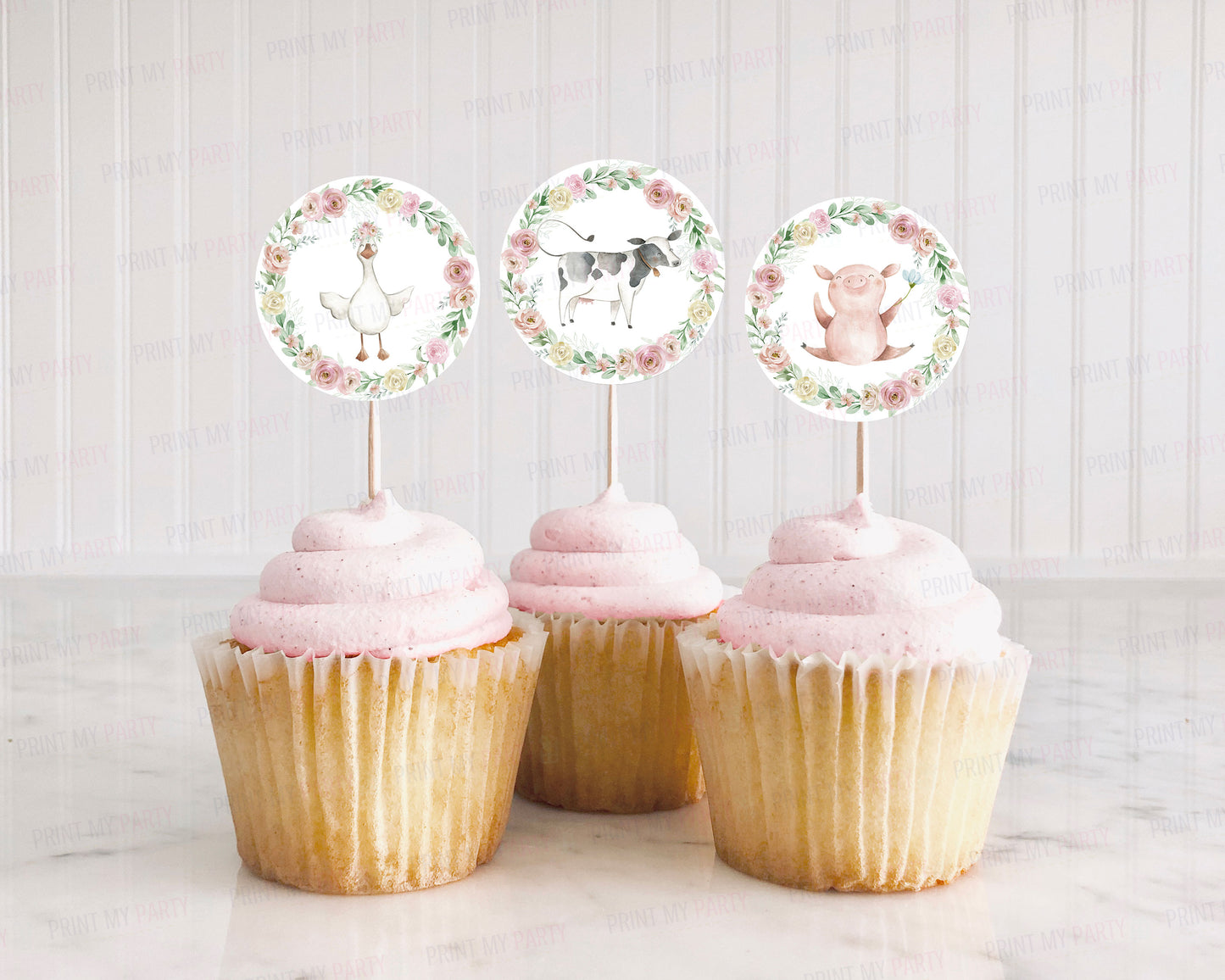 Floral Farm Cupcake Toppers | Girl Farm Themed Party Cupcake Picks - 11B