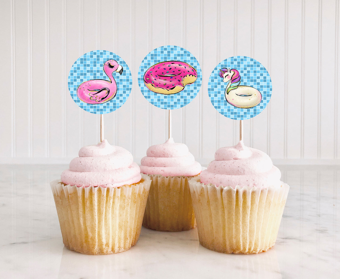 Summer Cupcake Toppers | Swimming Pool Party Theme Decorations - 40C