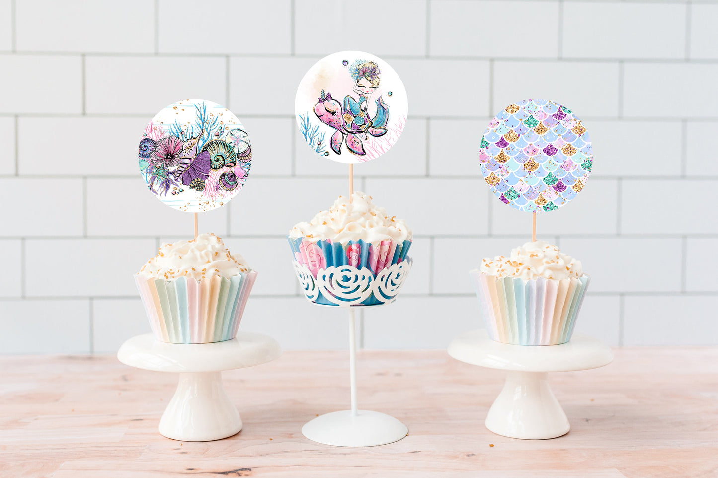 Mermaid Cupcake Toppers 2" | Mermaid Themed Party Decorations - 20B