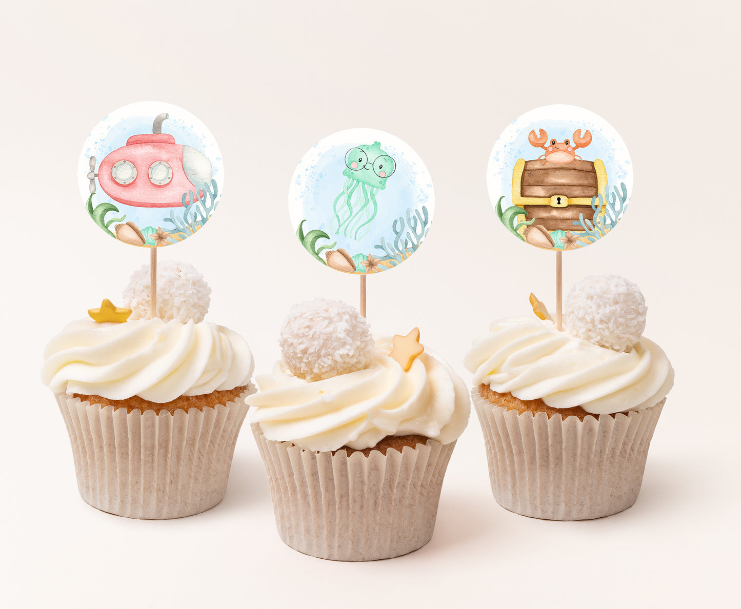 Girl Under the Sea Cupcake Toppers | Ocean Themed Party Decorations - 44A