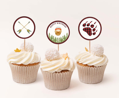 Lumberjack Birthday Cupcake Toppers | Buffalo Plaid Themed Party Decorations -19A