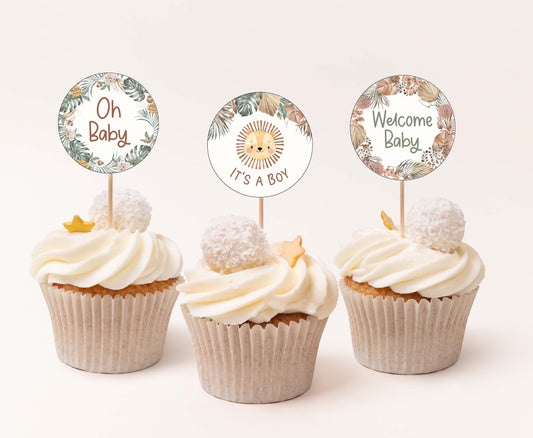 Boho Lion Cupcake Toppers | Safari Themed Party Decorations - 35L