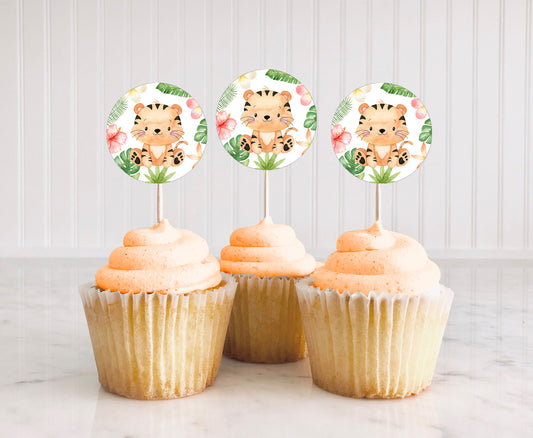 Girl Tiger Cupcake Toppers | Safari Themed Party Decorations - 35E