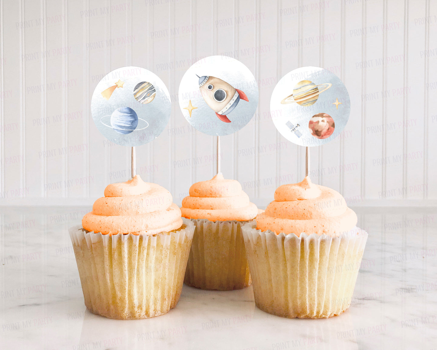 Space 1st Birthday Cupcake Toppers | First Trip Around The Sun Party Decorations - 39B