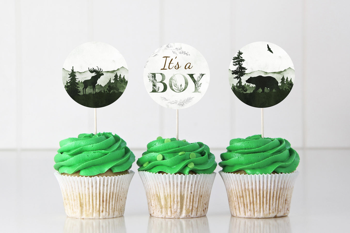 It's a Boy Forest Cupcake Toppers | Woodland Baby Shower Decorations - 47C