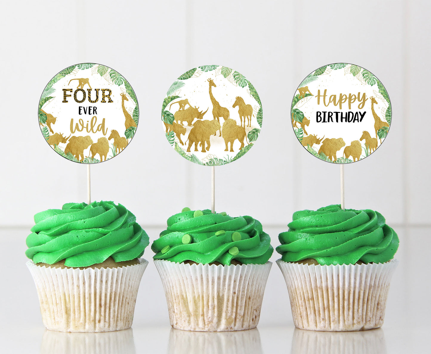 Safari Four ever wild Cupcake Toppers | Jungle Themed Birthday Cupcake Picks - 35K