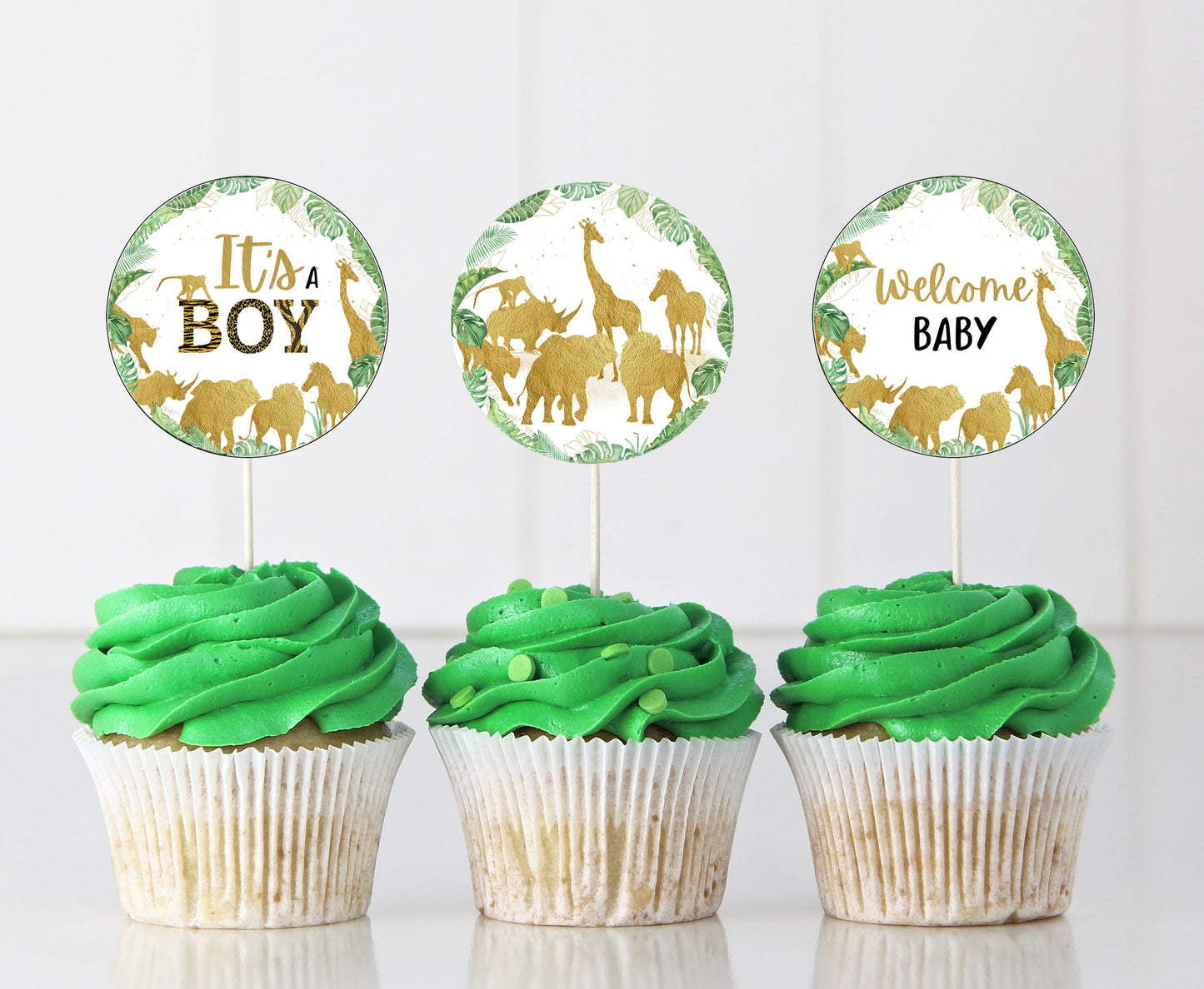 Safari It's a Boy Cupcake Toppers | Jungle Baby Shower Cupcake Picks - 35K