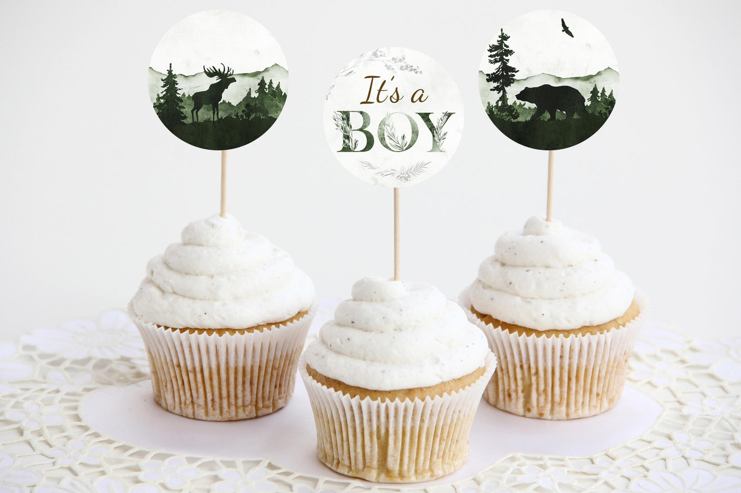 It's a Boy Forest Cupcake Toppers | Woodland Baby Shower Decorations - 47C