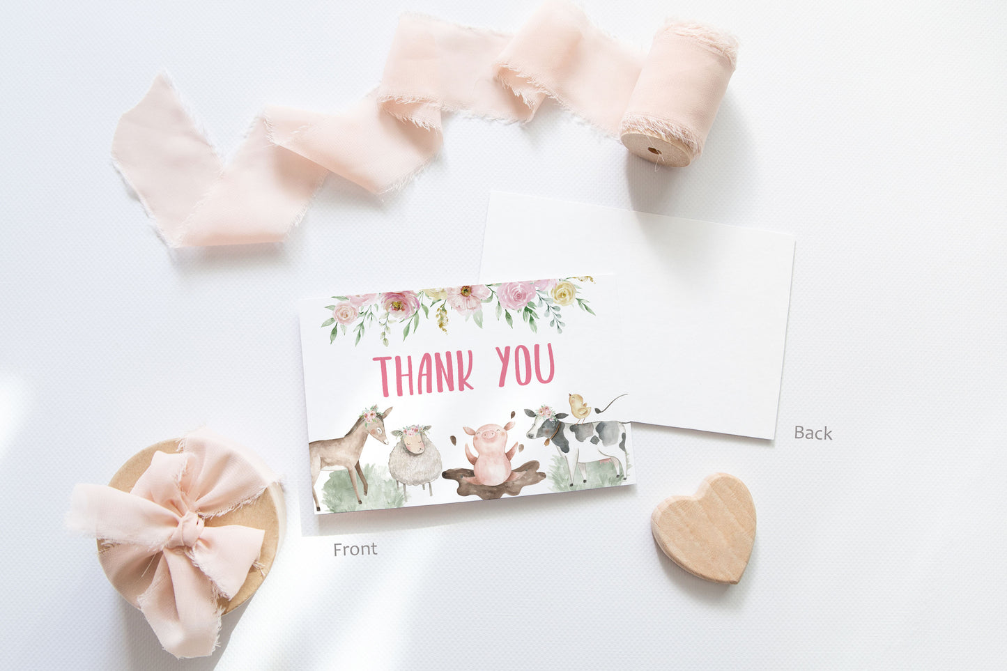 Floral Farm Thank You Card | Girl Barnyard Party Printables  - 11B