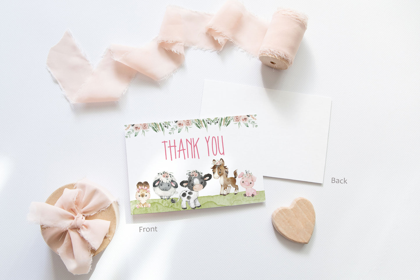 Girl Farm Thank You Card | Floral Barnyard Party Printables  - 11C1