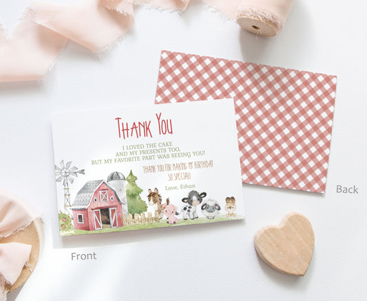 Editable Farm Thank You Card | Barnyard Birthday Thank You Notes - 11C1