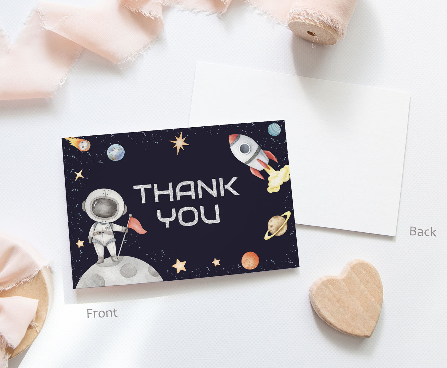 Space Thank You Card | Astronaut Party Printables  - 39C