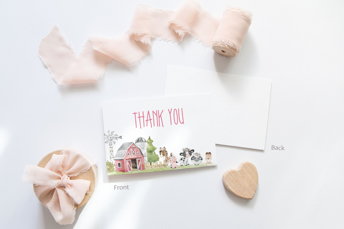 Girl Farm Thank You Card | Floral Barnyard Party Printables  - 11C1