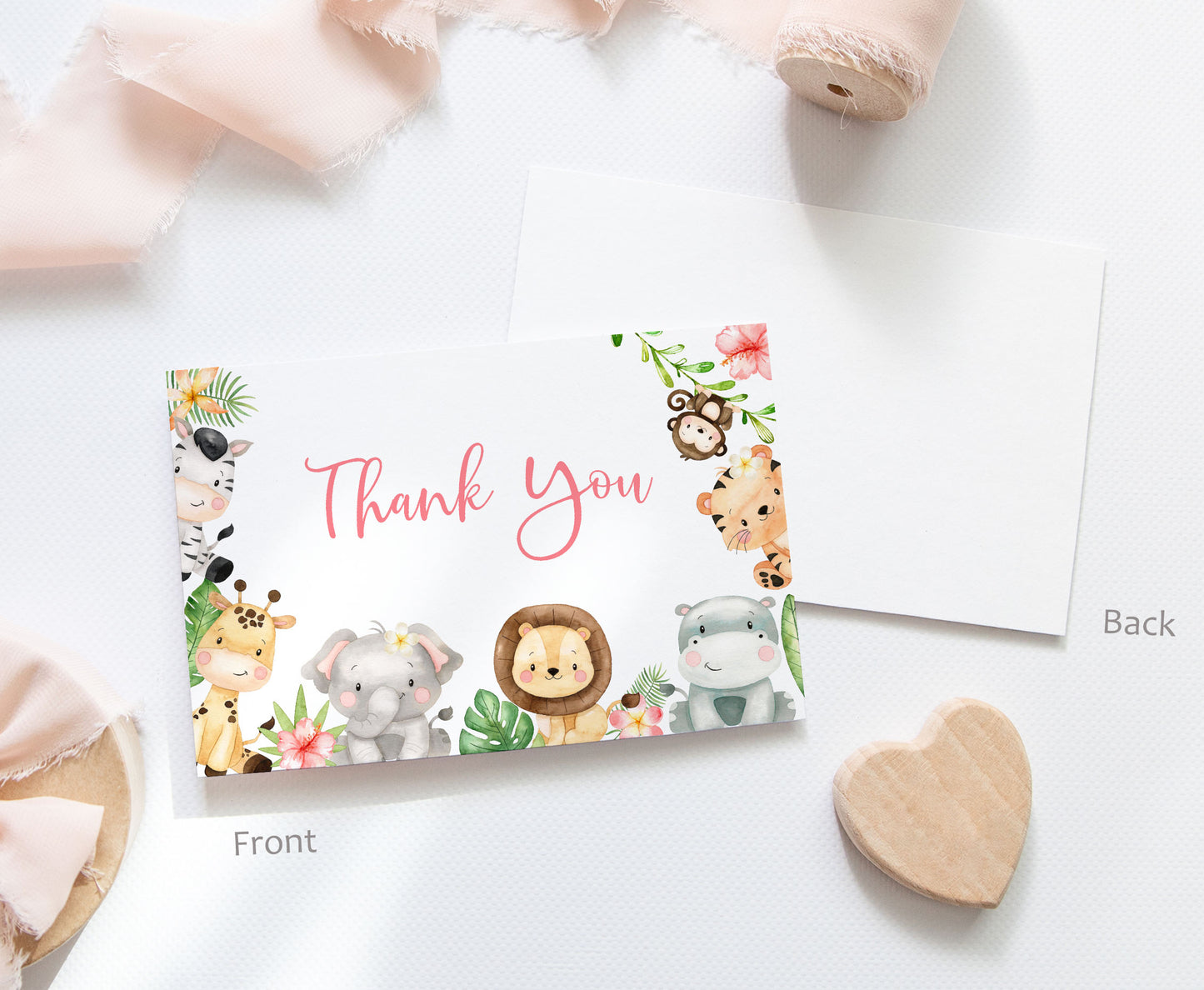 Girl Safari Thank You Card | Jungle Birthday Party Printables - 35E