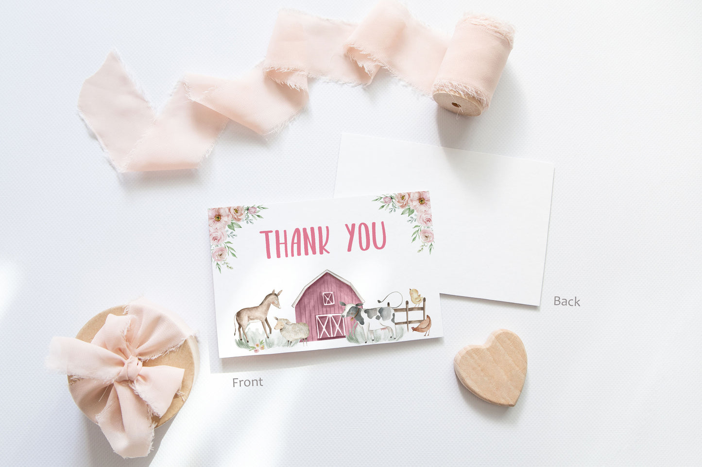 Girl Farm Thank You Card | Floral Barnyard Party Printables  - 11B