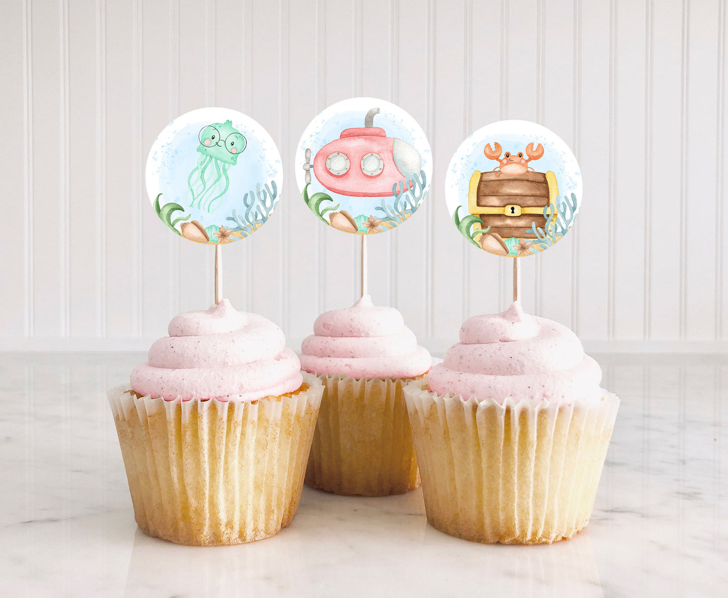 Girl Under the Sea Cupcake Toppers | Ocean Themed Party Decorations - 44A