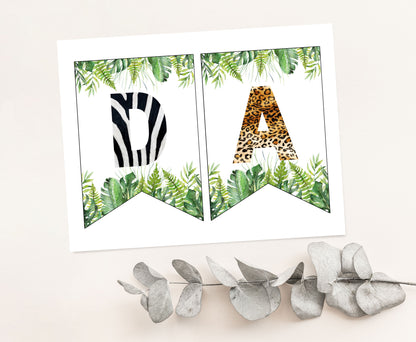 Animal Print Birthday Banner | Jungle Theme Printable Party Decorations - 35H