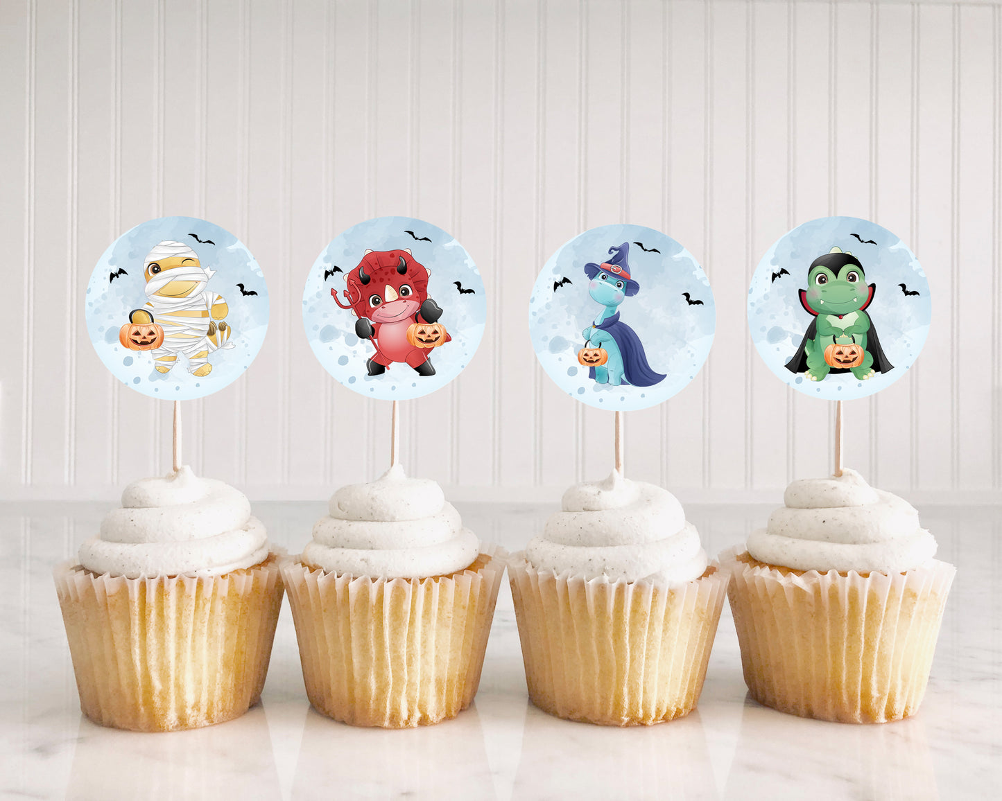 Halloween Birthday Cupcake Toppers | Dinosaur Theme Cupcake Picks - 115F