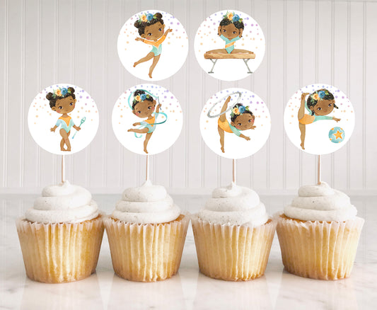 Gymnastic Cupcake Toppers | Girl gymnastic Themed Birthday Cupcake Picks - 99A