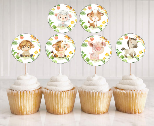 Farm Cupcake Toppers | Barnyard Themed Party Cupcake Picks - 11D