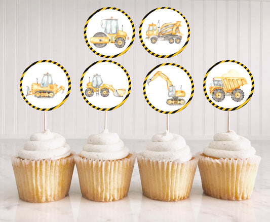 Construction Cupcake Toppers | Construction Themed Party Cupcake Picks - 07A