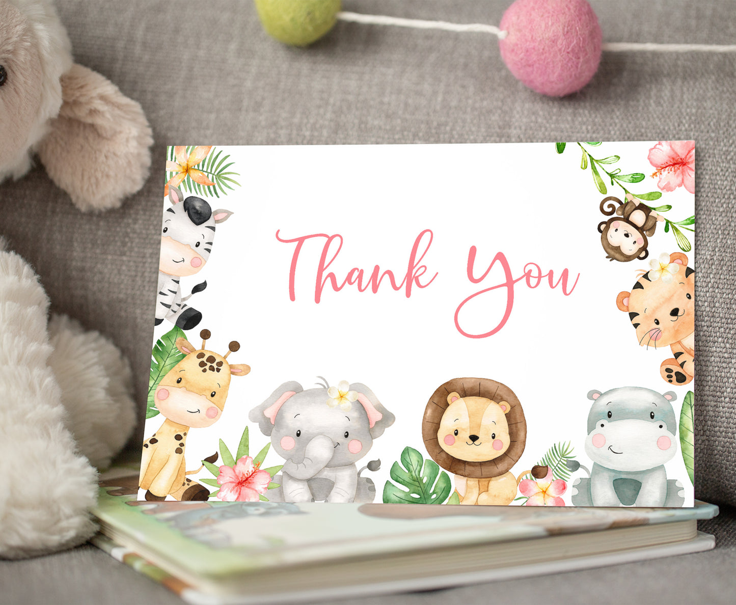 Girl Safari Thank You Card | Jungle Birthday Party Printables - 35E