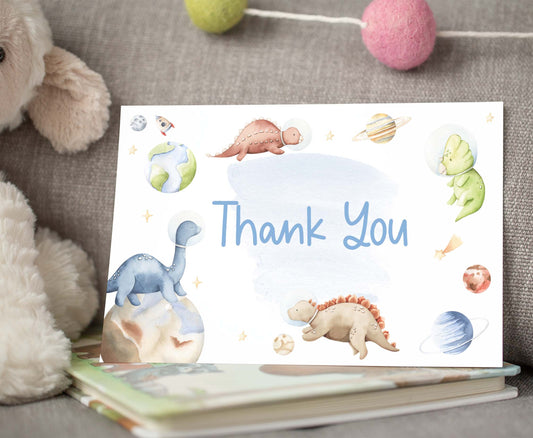 Space Dinosaur Thank You Card | Dinosaur Astronaut Party Printables - 39D