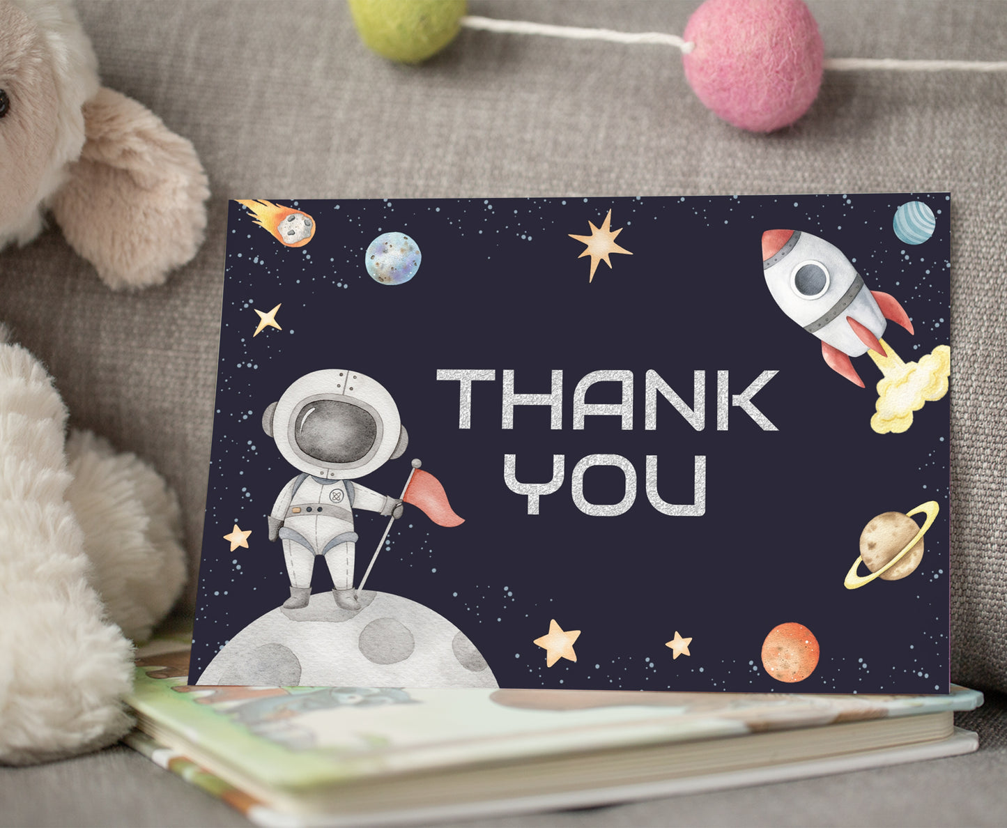 Space Thank You Card | Astronaut Party Printables  - 39C