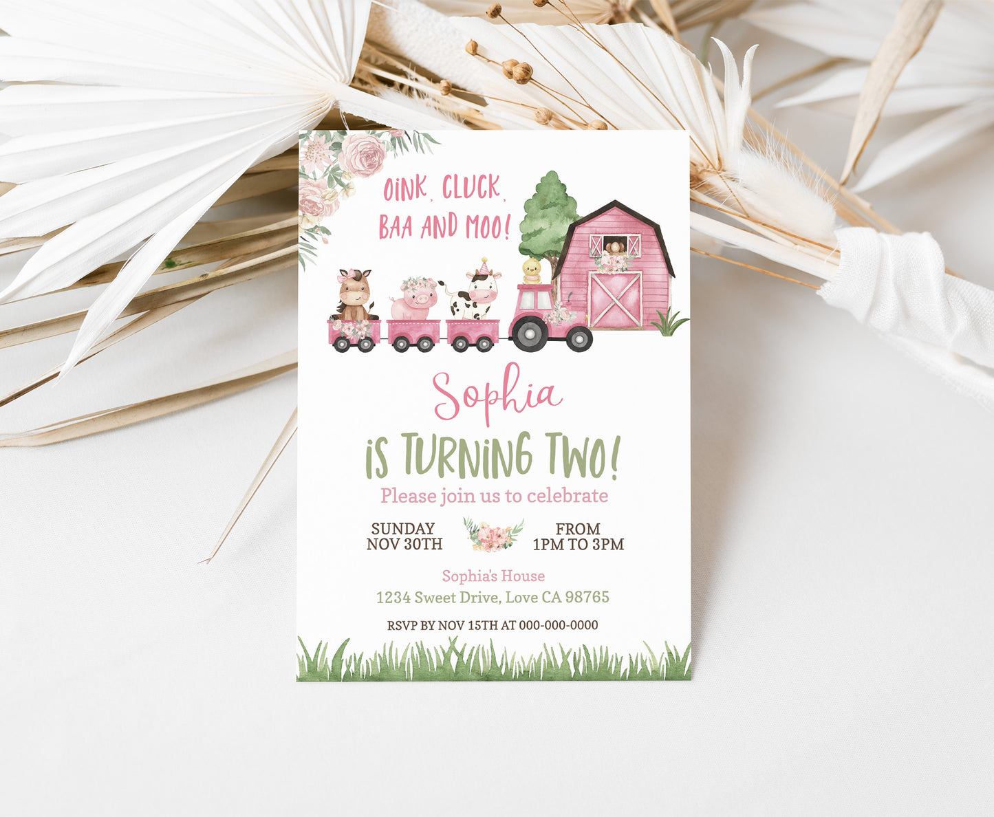 Train Girl Birthday Invitation | Editable Floral Farm Party Invite - 11A