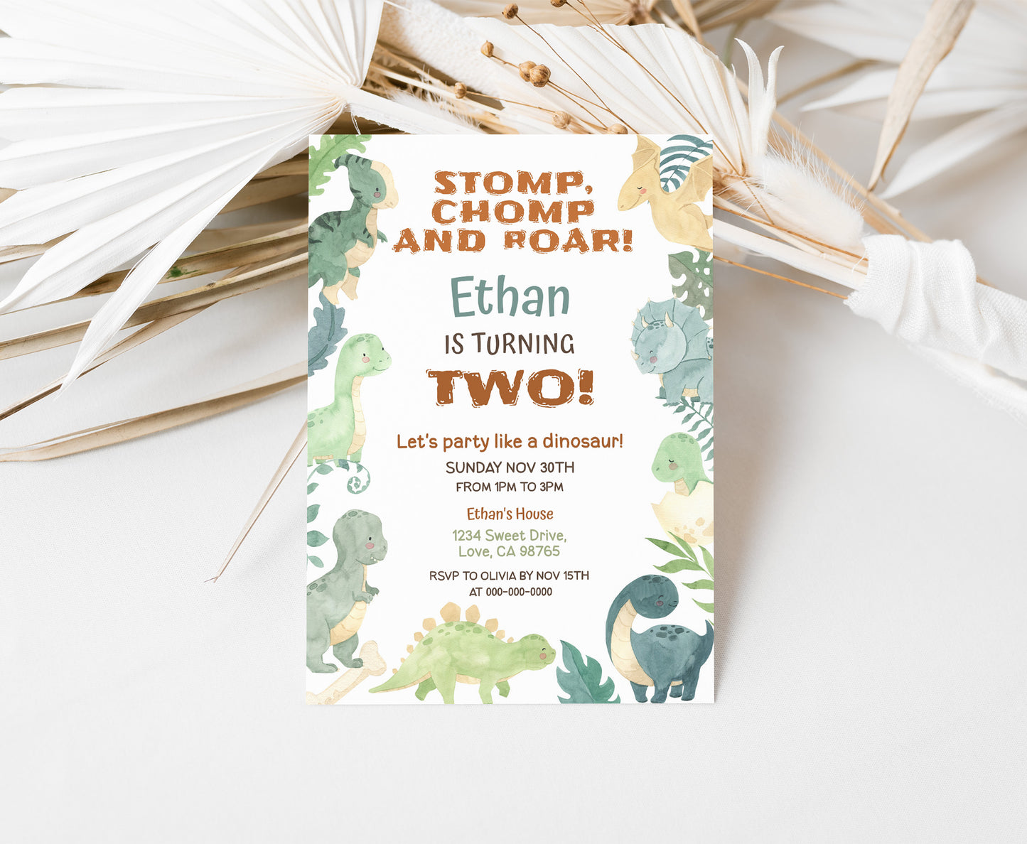 Dinosaur Birthday Invitation | Editable Dino Party Invite - 08B