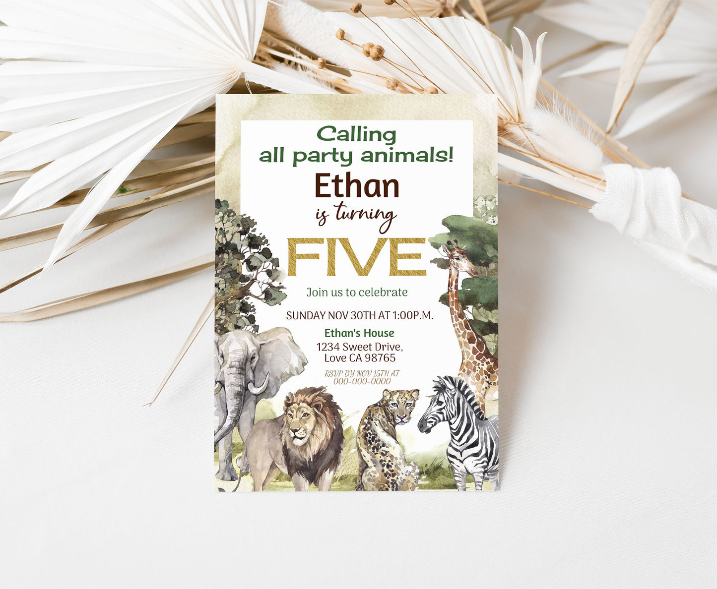 Calling all party invite | Safari Five Birthday invite - 35I