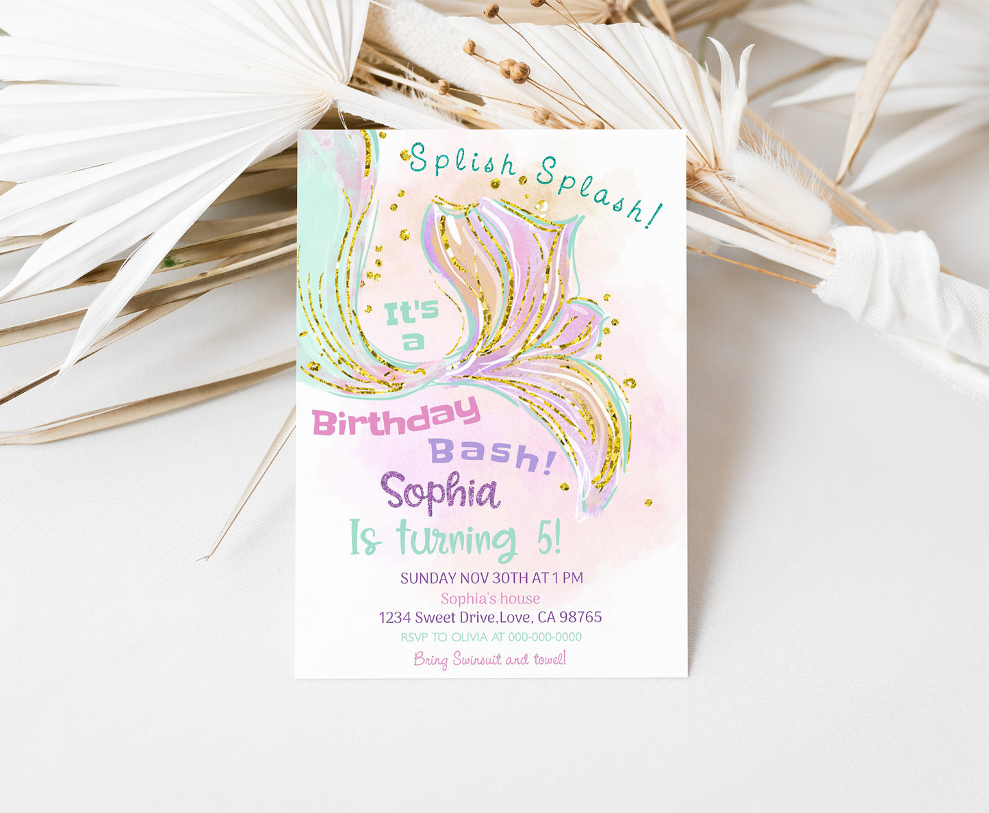 Editable Mermaid Birthday Invitation | Girl Under The Sea Party Invite - 20E